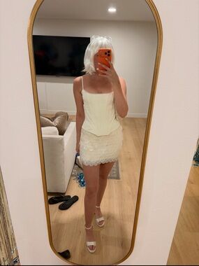 House of CB Ivory Corset Lace-Trim Mini Dress